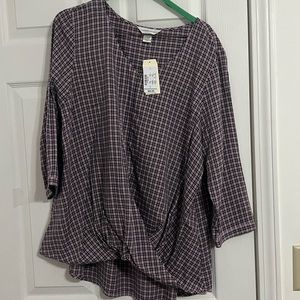 Purple w black pattern large Christopher&banks new tags cross front 3/4 sleeve